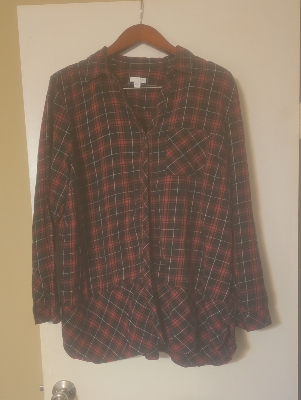 J.Jill Women’s Red and Black Plaid Button-Front Tunic Top Xl
